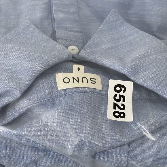 Suno Dress Womens 4 Blue Pleated Embroidery Gold Trim Midi Short Sleeve Resort - Picture 14 of 16